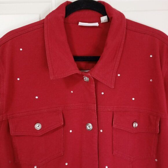 DreamJeannes Red Rhinestone Jacket Button-Up By Quacker Factory XL Womens - Picture 3 of 12